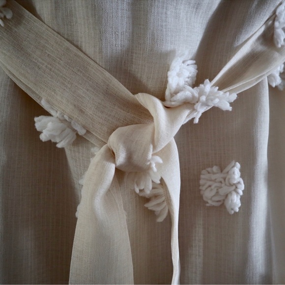 Lulus Beige Pom Pom Puff Sleeve Mini Dress - Picture 3 of 7